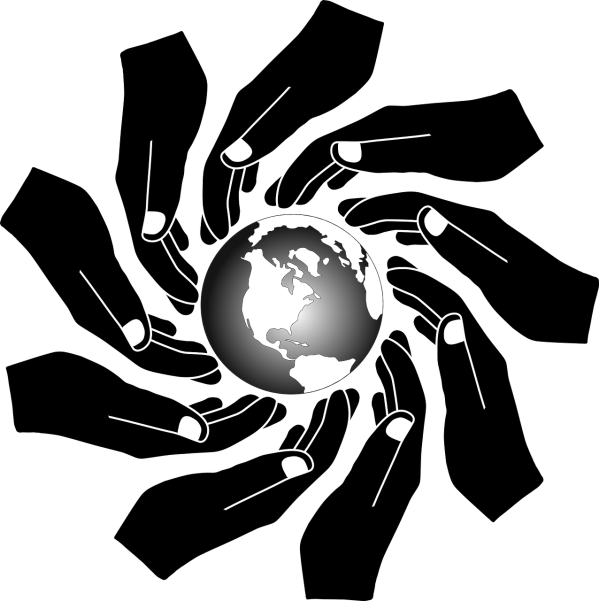 Illustration représentant un ensemble de main entourant la planète Terre